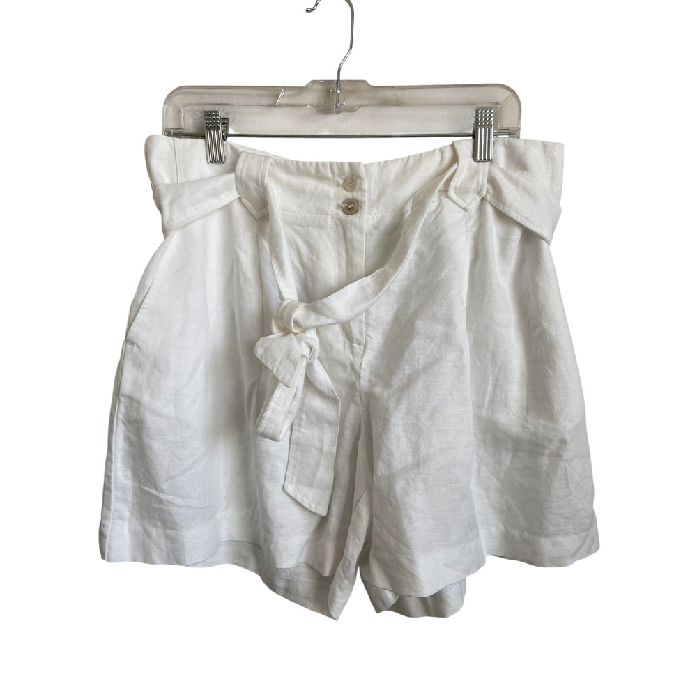 J.McLaughlin Abbie Shorts White Linen Lyocell Belted High Rise Size 14 NEW